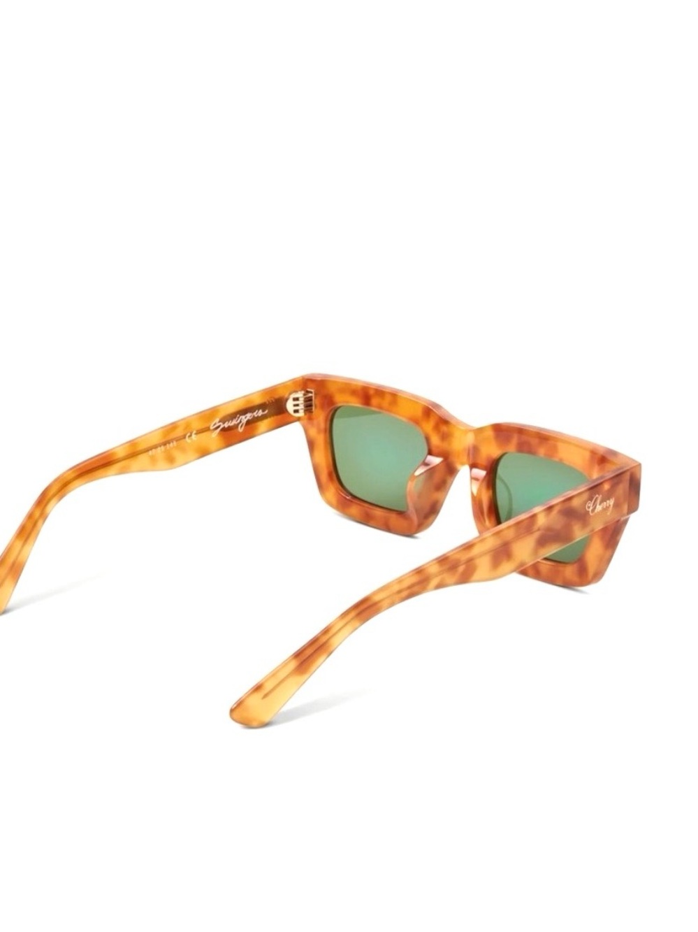Cherry LA Tortoise Amber Rectangular Sunglasses with Green Lenses - Picture 5 of 15